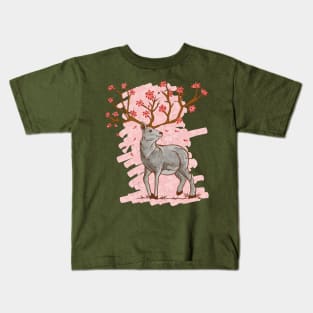 Cherry Blossom Deer Sakura Kids T-Shirt